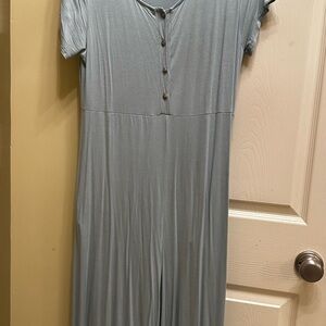 Gray-ish Blue Button-Front Jumpsuit